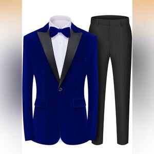 Men's Velvet Royal Blue and Black Tuxedo with Bow